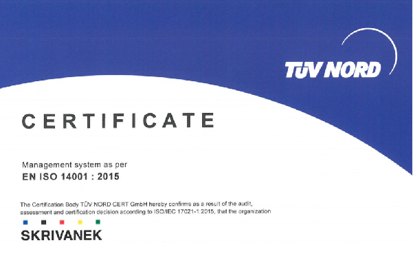 Certificate EN ISO 14001
